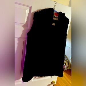 Yves Salomon black fur vest with pockets and hood